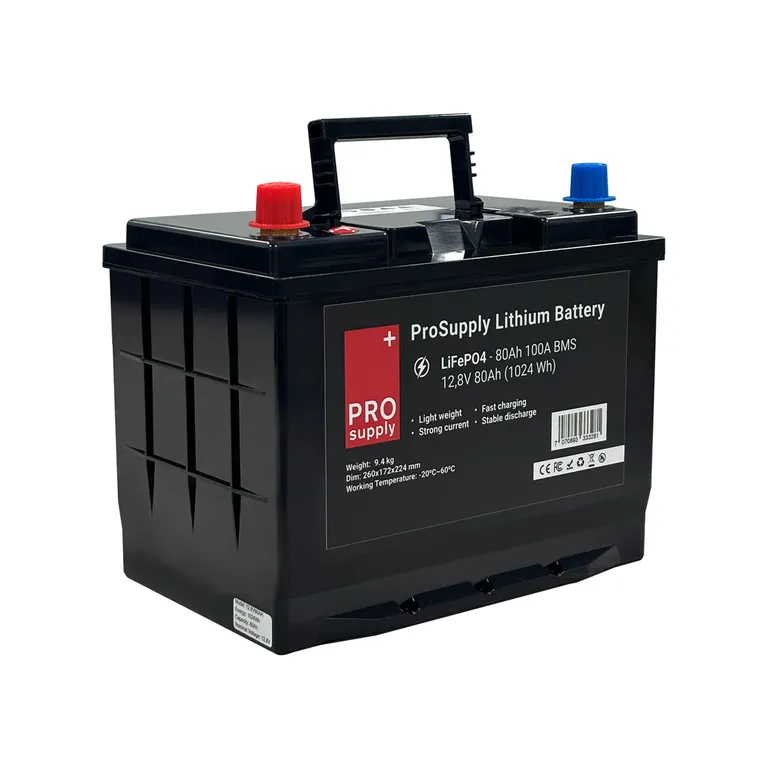 ProSupply Lithium LiFePO4 12V batteri 80Ah (75-kasse) 100A BMS