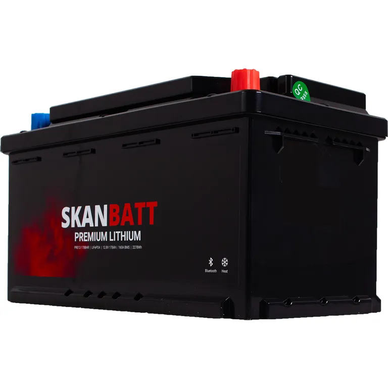 Skanbatt Premium Lithium 12V 180Ah 160A BMS Bluetooth Heat Bobil