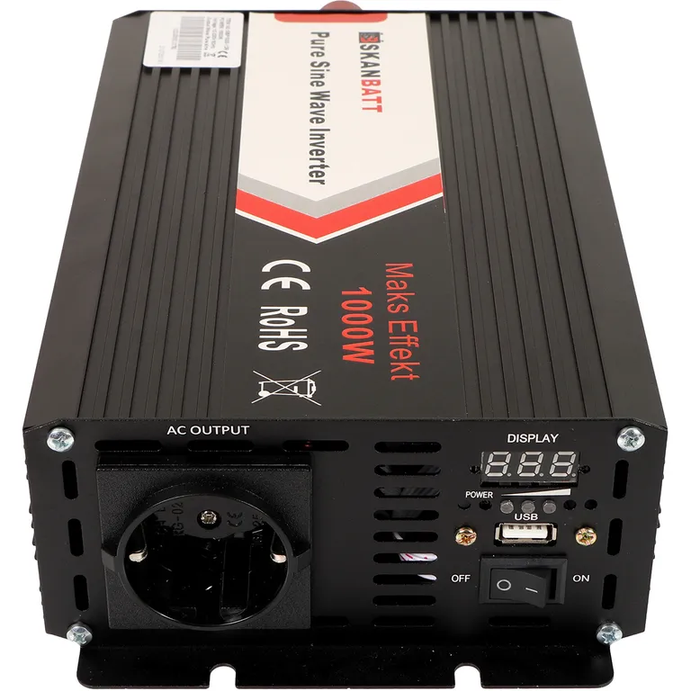 Skanbatt SBP1000-12 1000W ren sinus-inverter med trådløs fjernkontroll