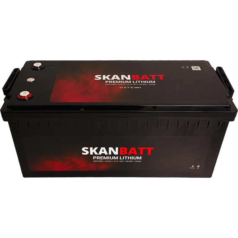 Skanbatt Premium Lithium batteri 48V 50Ah 50A BMS Bluetooth Heat