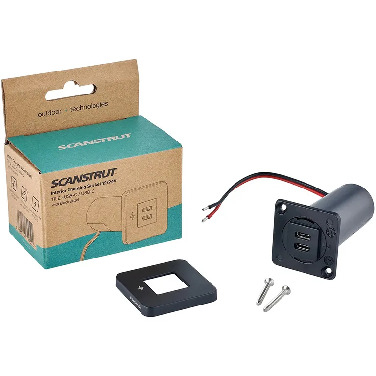 Scanstrut Tile Dobbel USB-C kontakt (Svart ramme) 12/24V