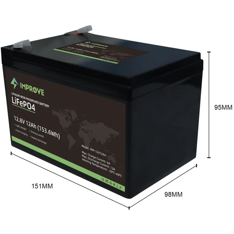 Improve Lithium 12V LiFePO4 batteri 12Ah med 12A BMS