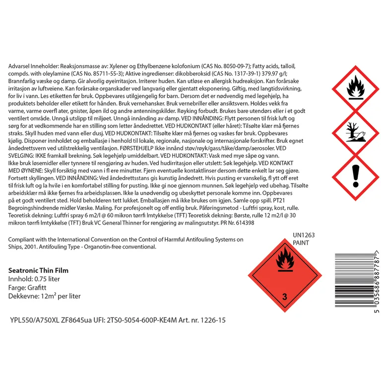 Seatronic VC Thin film hardt bunnstoff, Grafittsort 0,75l