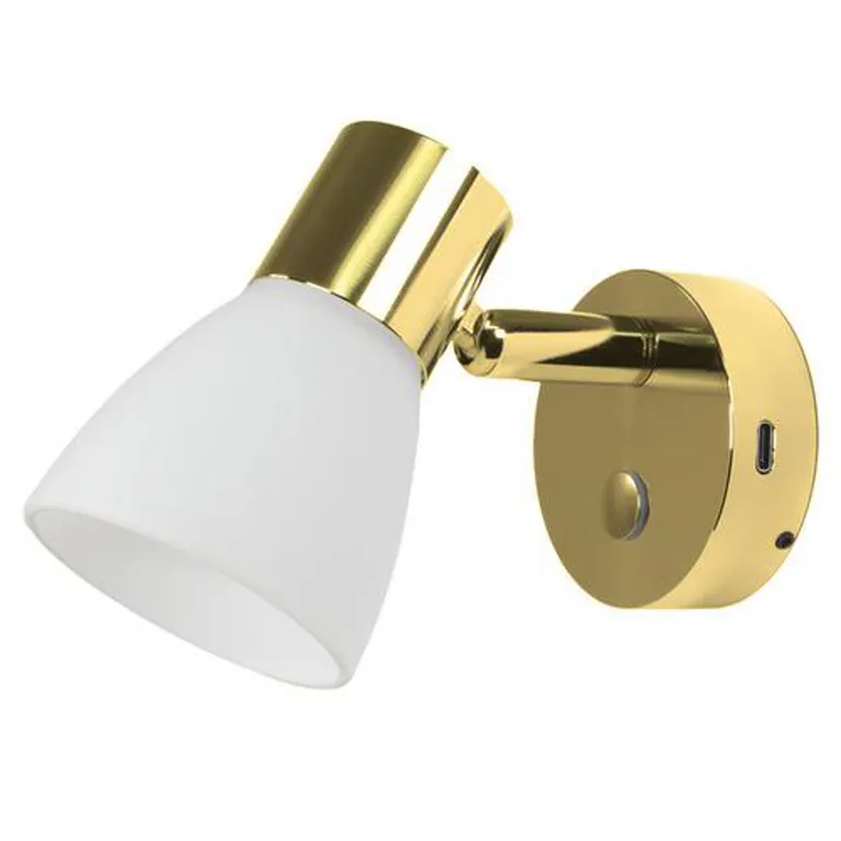  Nautilight Aries LED vegglampe i messing  m/glasskjerm-UBS-C