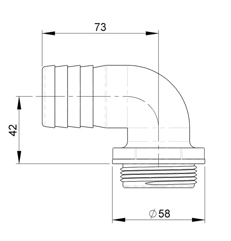 Trudesign 90° slangekobling til 3-veis ventil 1 1/2" (38mm)