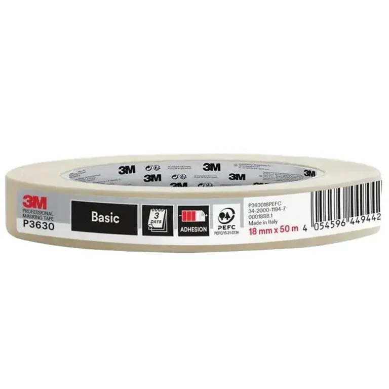 3M Maskeringstape Hvit 18mm x 50m