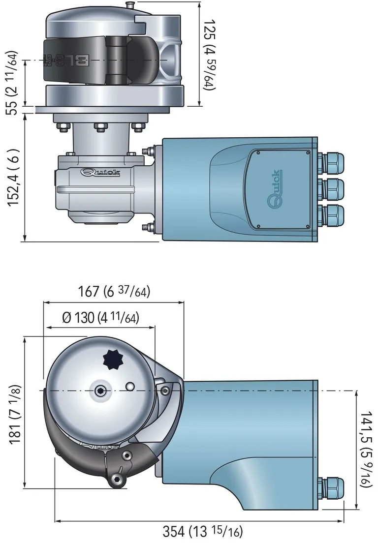 Quick Balder BL3 12V 1200W ankervinsj, 10 mm kjetting, frittfall, montering akter, kabelar høyre