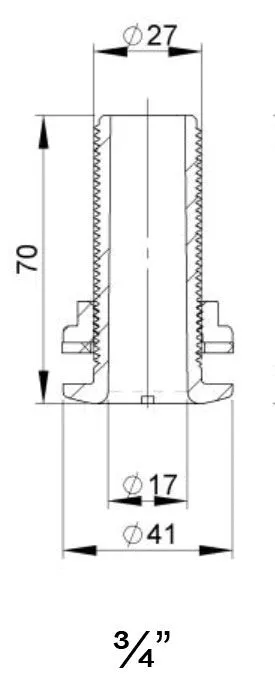 Trudesign 3/4" (19 mm) utenpåliggende skroggjennomføring i kompositt