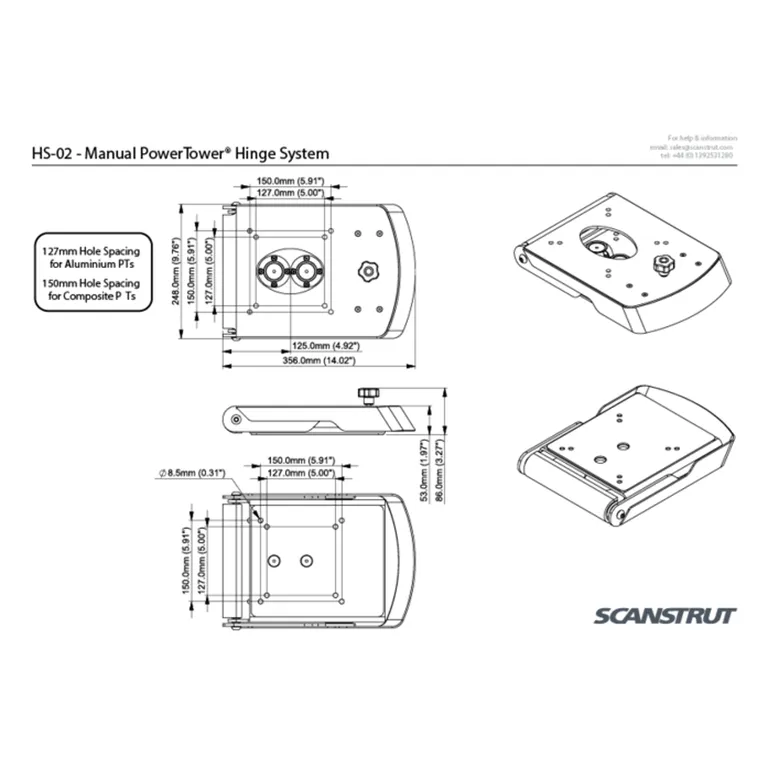 Scanstrut HS-02 manuelt hengselsystem for radar