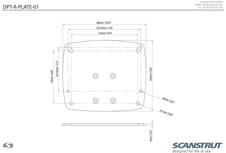 Scanstrut festeplate til Dual Power Tower Compact passer til Raymarine og Garmin radarer.