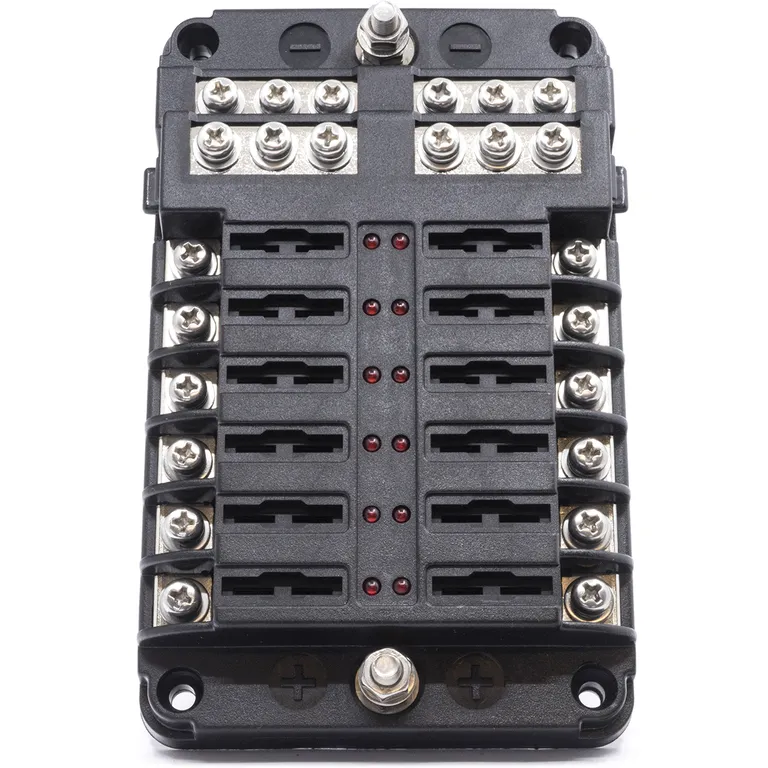 Sikringsholder for 12 sikringer med LED indikatorlys