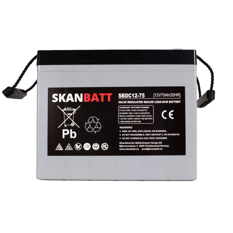 Skanbatt AGM Deep Cycle batteri 12V 75Ah (+ venstre)