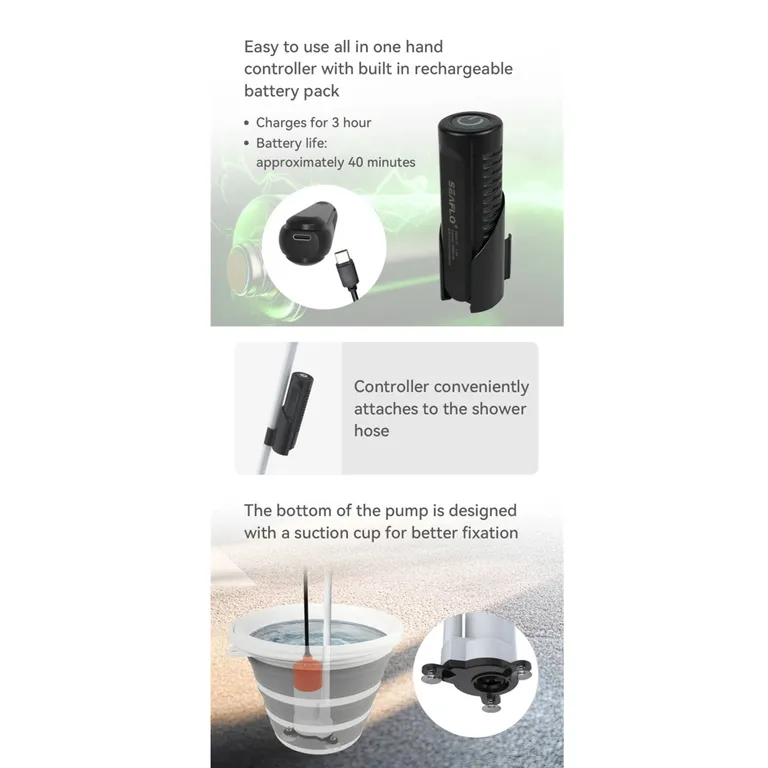 Seaflo Portabel oppladbar batteridrevet dusj 10L/min