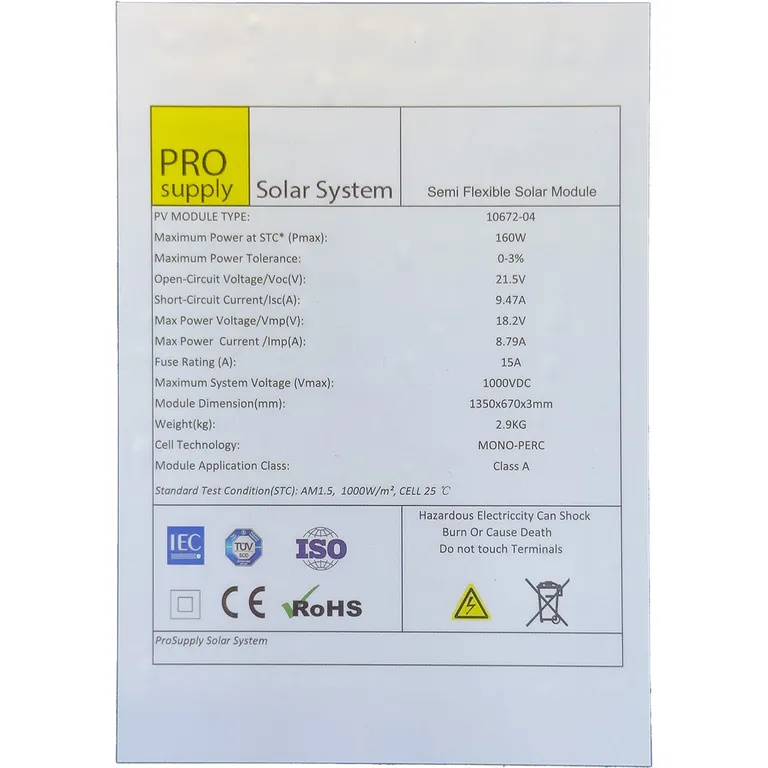  ProSupply Solar 160W fleksibelt solcellepanel