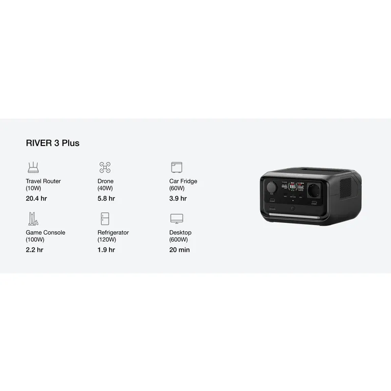EcoFlow River 3 Plus bærbar strømforsyning 286Wh-600W