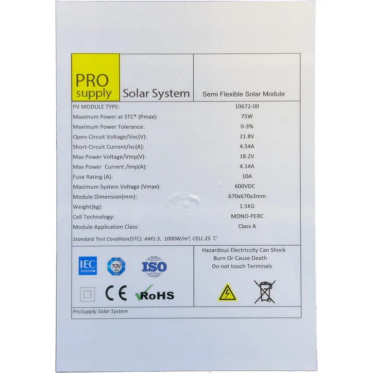 ProSupply Solar 75W fleksibelt solcellepanel 