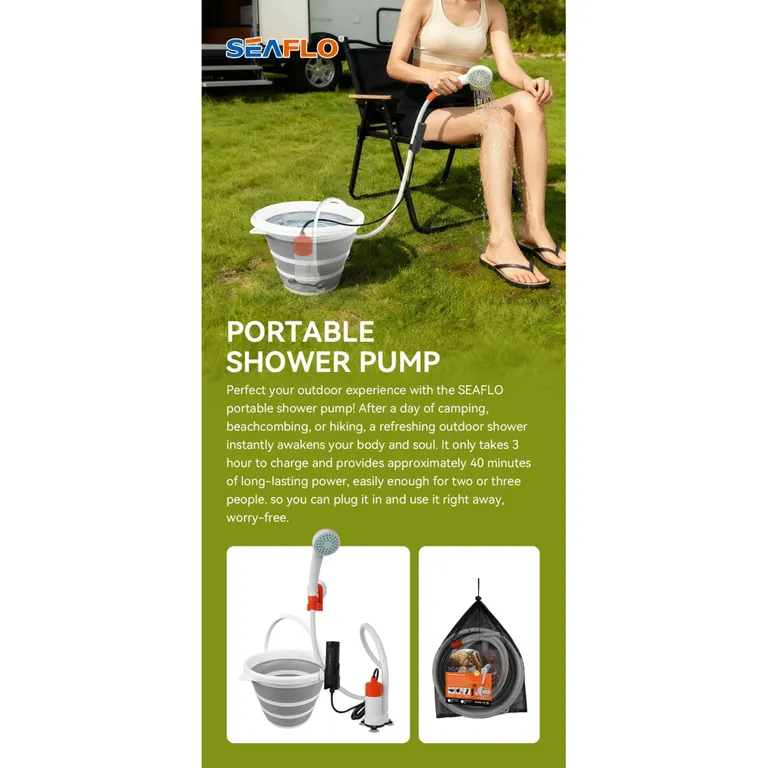 Seaflo Portabel oppladbar batteridrevet dusj 10L/min