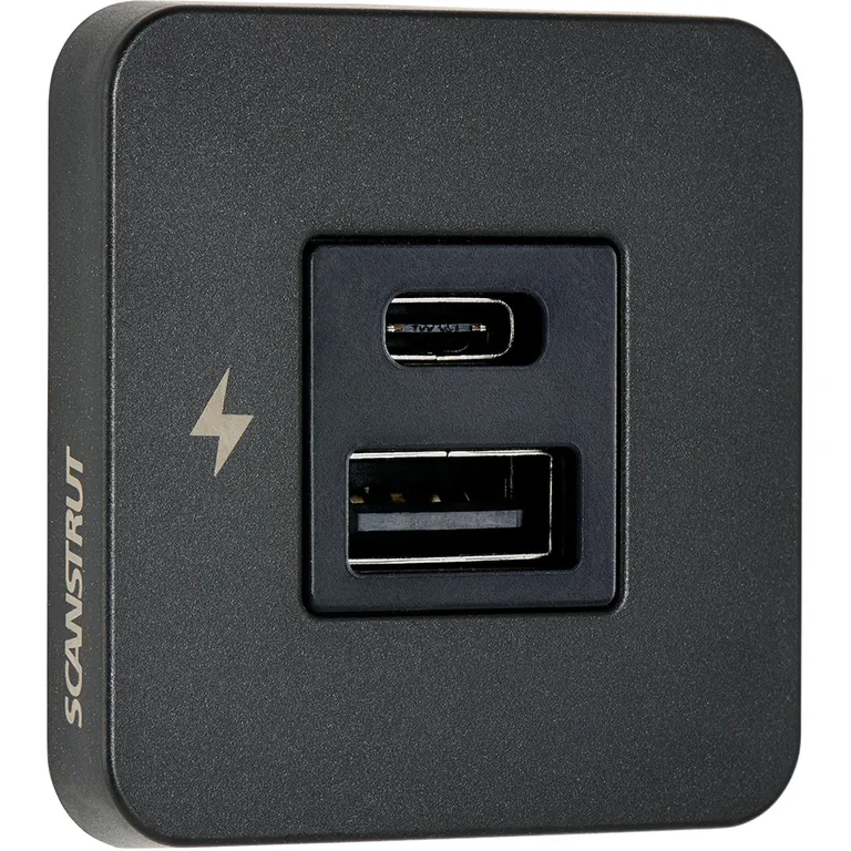 Scanstrut Tile USB-A & C kontakt (Svart ramme) 12/24V