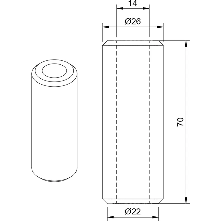 Sleipner Trinse rett 70mm Ø22mm 14mm bolt