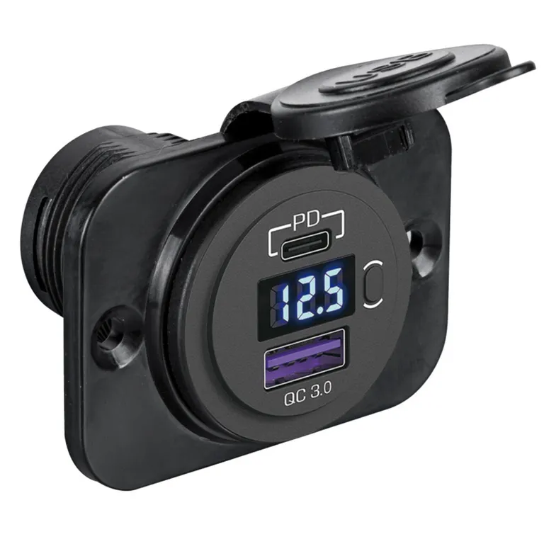 Osculati Dobbelt USB-uttak A+C med digitalt voltmeter 8/32 V