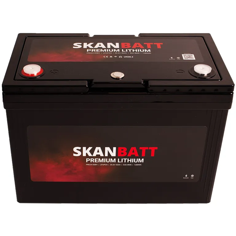 Skanbatt Premium Lithium 24V 50Ah 50A BMS Bluetooth Heat