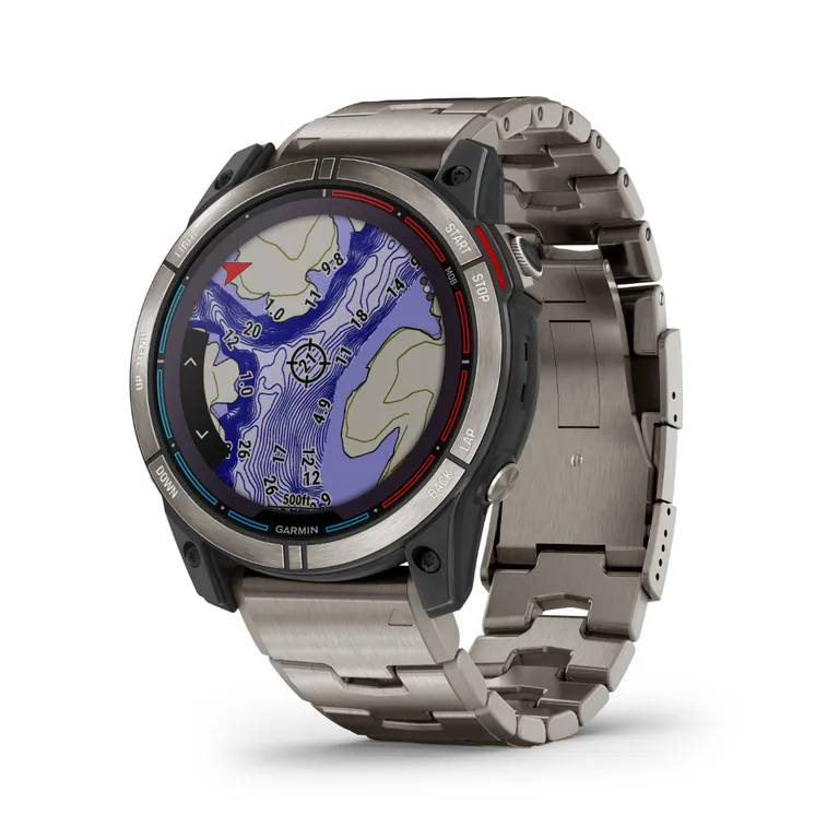 Garmin quatix 7 Solar Edition, 51 mm maritim smartklokke med solcellelading, multibånd GPS, titanramme, og titan- og silikonrem