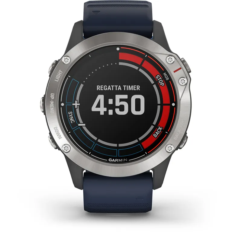 Garmin quatix 6 maritim smartklokke i grå med "Captain Blue" rem