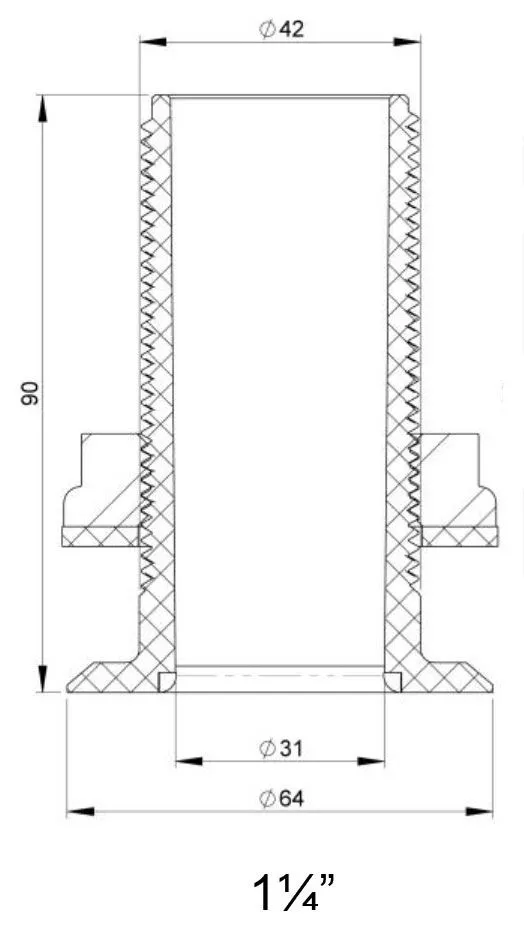 Trudesign 1 1/4" (32 mm) nedsenket skroggjennomføring i kompositt