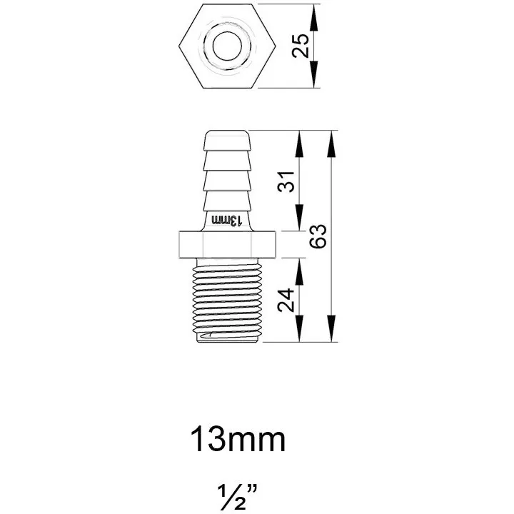 Trudesign slangetilkobling hann  1/2" (13mm)