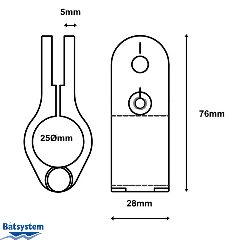 Båtsystem Beslag P1066 Rørfeste for baustige. 25 mm