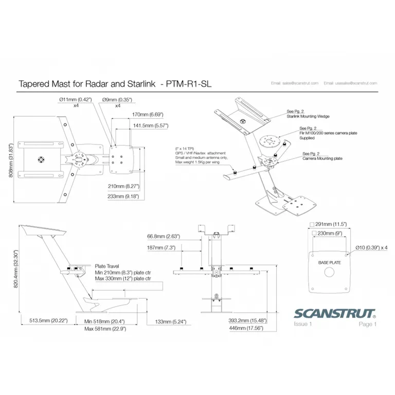 Scanstrut PTM-R1-SL Radar- og Starlink-mast