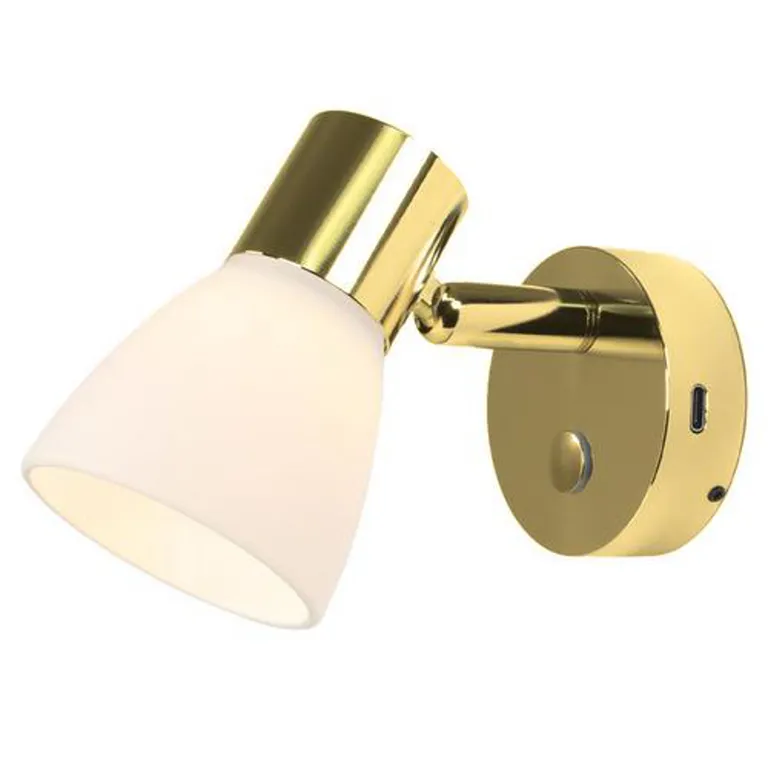  Nautilight Aries LED vegglampe i messing  m/glasskjerm-UBS-C