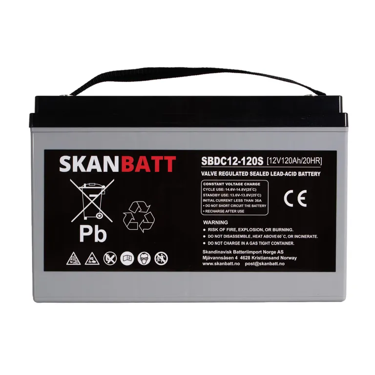 Skanbatt AGM Deep Cycle batteri 12V 120Ah (+ venstre)