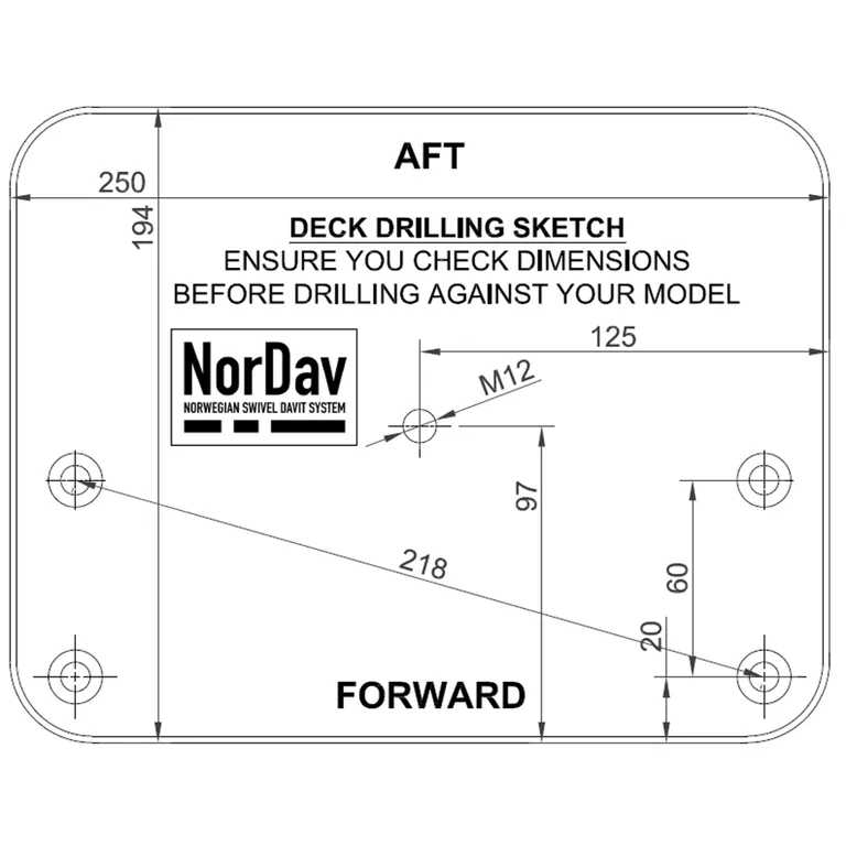 NorDav V Swivel Davit, syrefast stål sort
