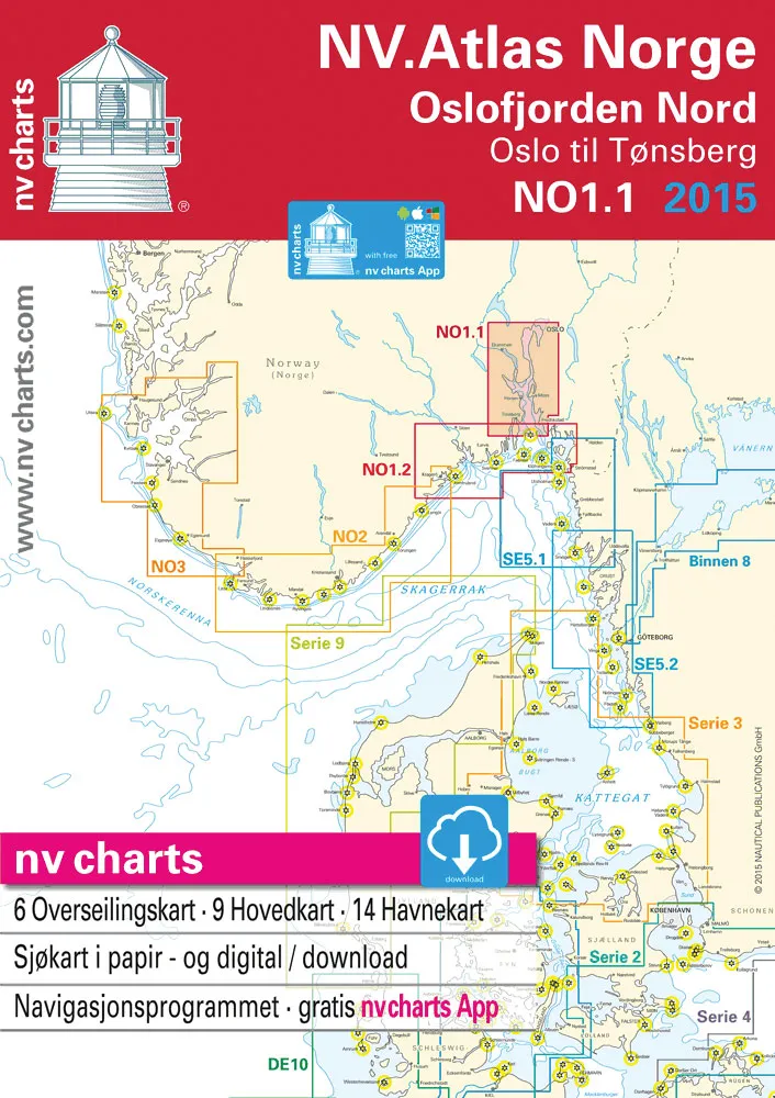 NV Charts båtsportkart - Indre Oslofjord - Tønsberg til Oslo (Sone 1.1)