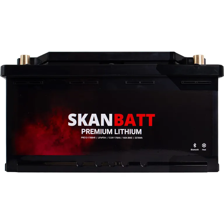 Skanbatt Premium Lithium 12V 180Ah 160A BMS Bluetooth Heat Bobil