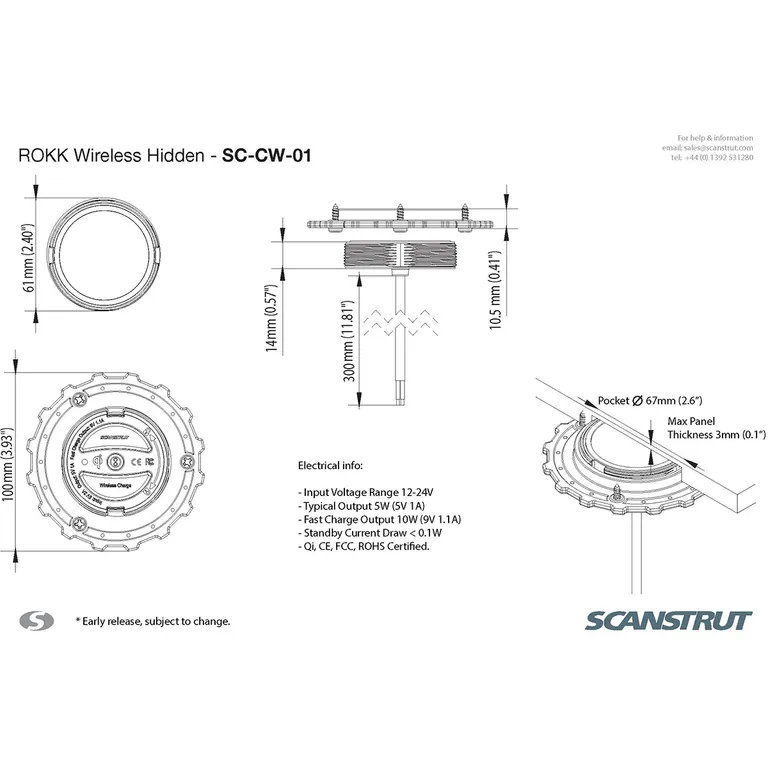 Scanstrut ROKK Wireless Hidden ladeplate 12/24V