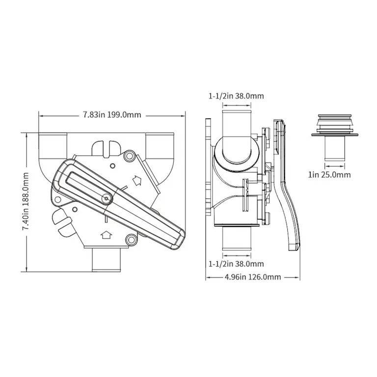 Seaflo Y-ventil for toalettsystem 25 el. 38mm inn/38mm ut