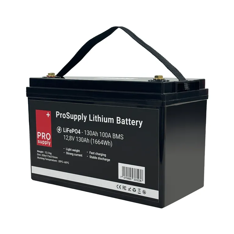 ProSupply Lithium LiFePO4 12V batteri 130Ah (100-kasse) 100A BMS