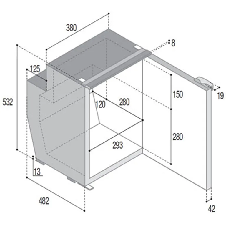 Vitrifrigo C51i 51-liter kjøleskap, lys grå front, 12/24V, Airlock, uten ramme