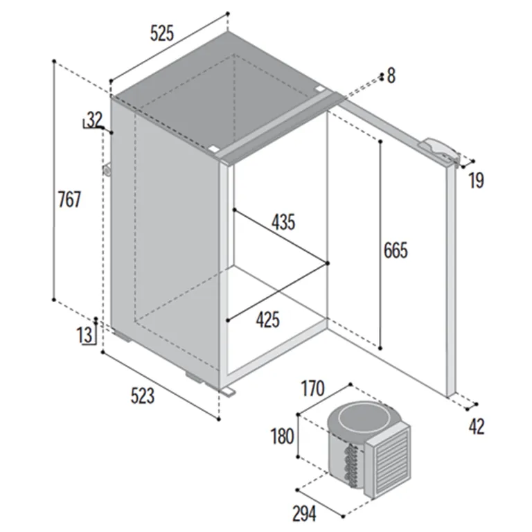 Vitrifrigo C130L 130-liter kjøleskap, lys grå front, 12/24V, Airlock, uten ramme