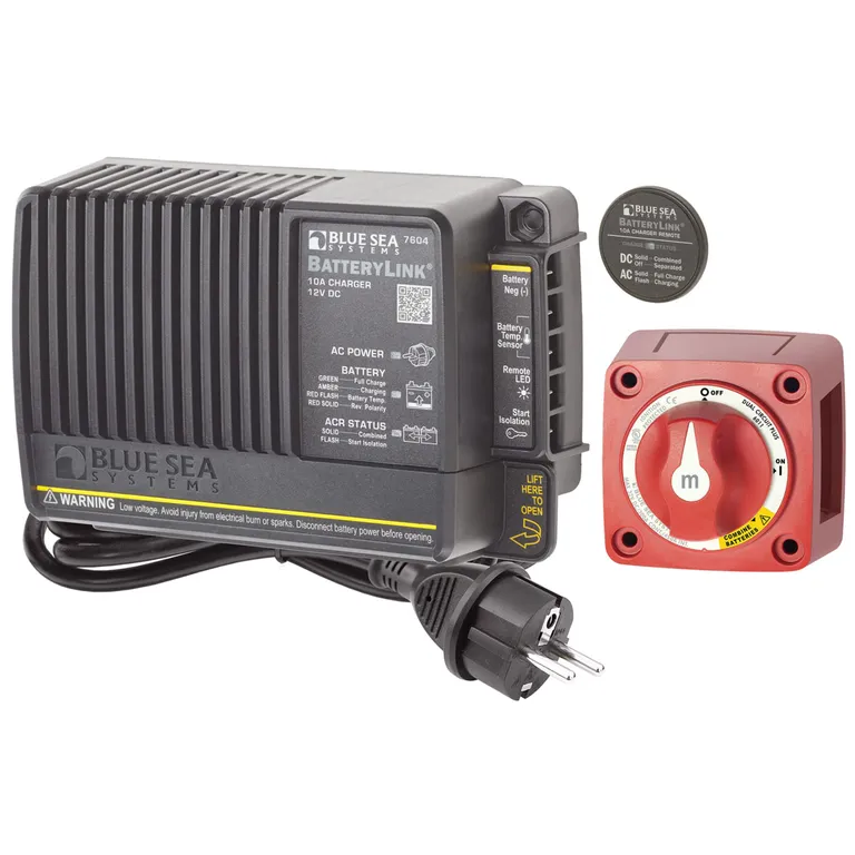 Blue Sea pakke med Hovedbryter 300A og Batterilader 10A