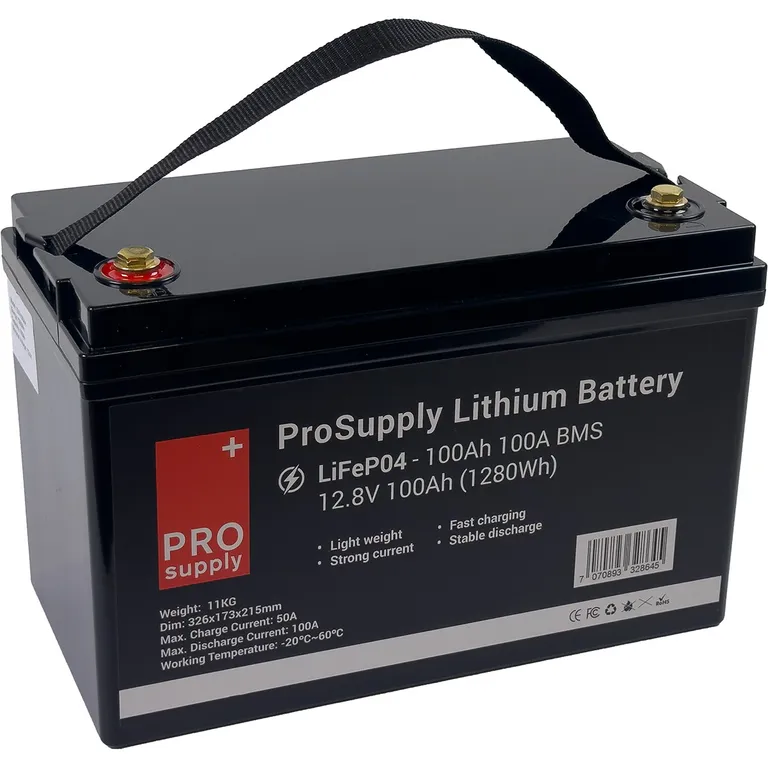 ProSupply Lithium 12V LiFePO4 batteri 100Ah 100A BMS