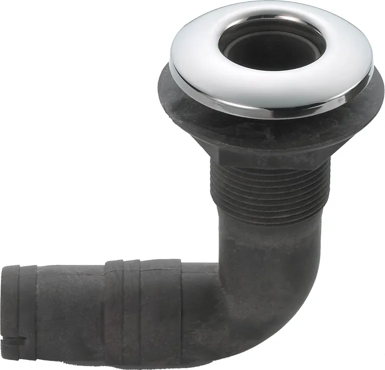 Skroggjennomføring 3/4" 90 grader i syrefast stål/nylon