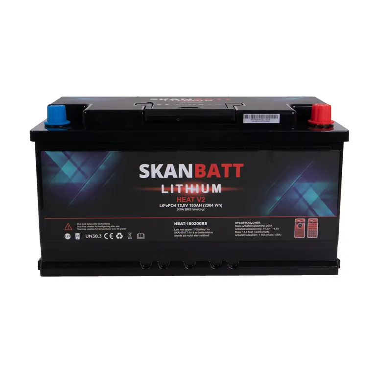 Skanbatt V2 Lithium Heat 12V 180Ah LiFePO4-batteri, 150A BMS - Bobil