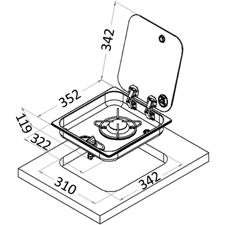 Navy Load Stainless Steel Hob 1 koketopp med 1 bluss og lokk, nedfellbar