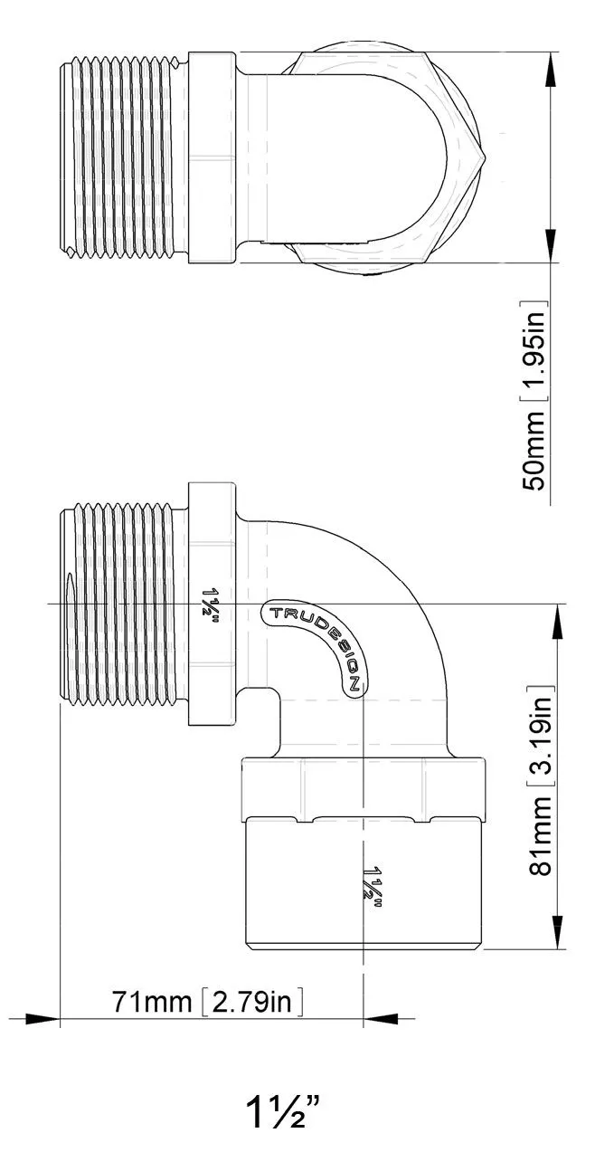Trudesign 90 grader bend hunn/hann 1 1/2" (38 mm)
