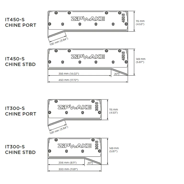 Zipwake KB 300-S PRO Chine interceptor startpakke 2x300mm