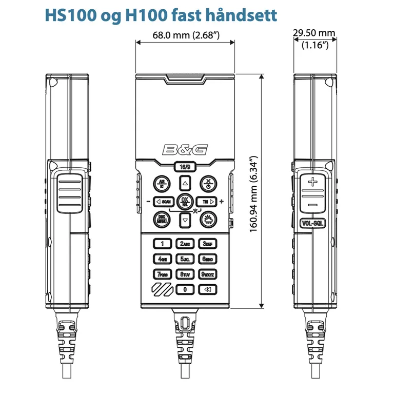 B&G V-100 modulær VHF med håndsett og høyttaler