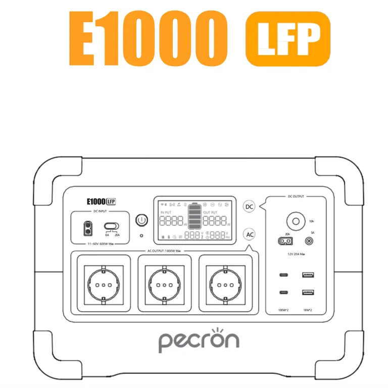 Pecron E1000LFP Strømstasjon med varme 1024Wh 1800W